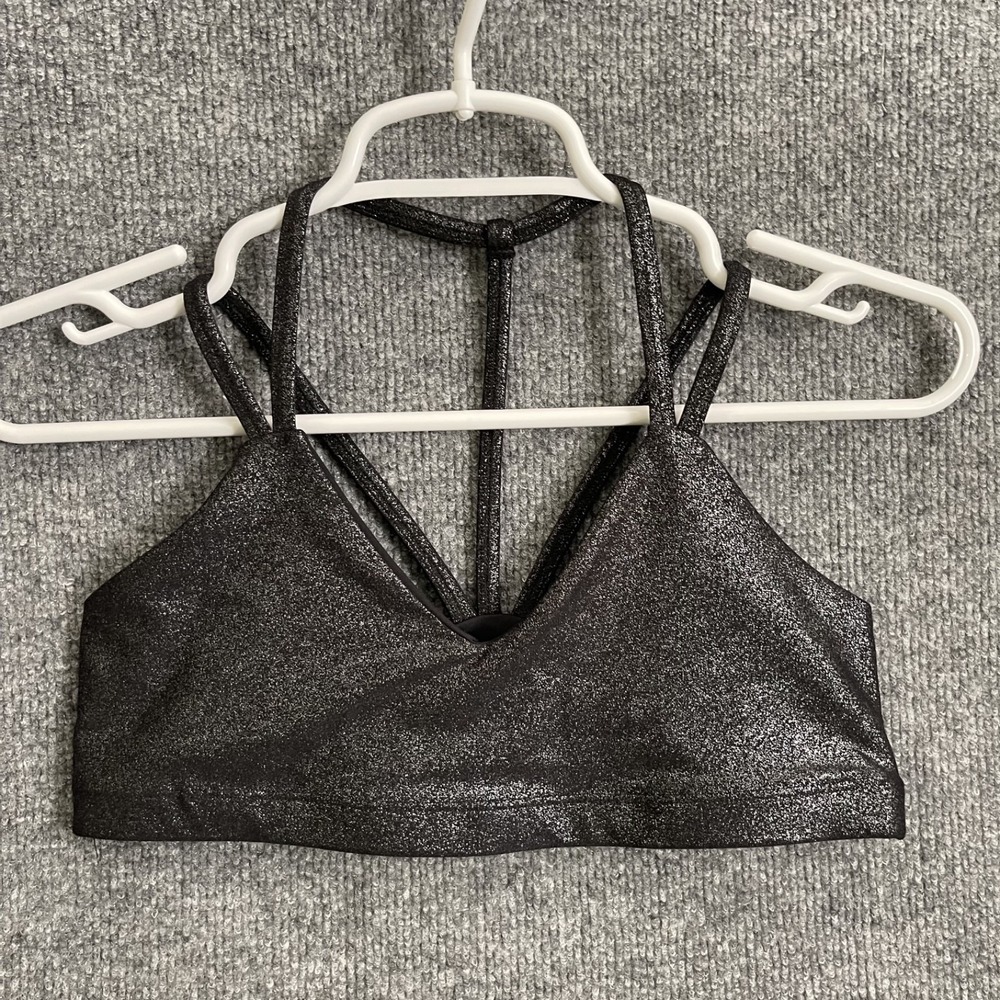 Beyond Yoga Dusted Double Back Sports Bra Womens Sz M Black Silver Shimmer